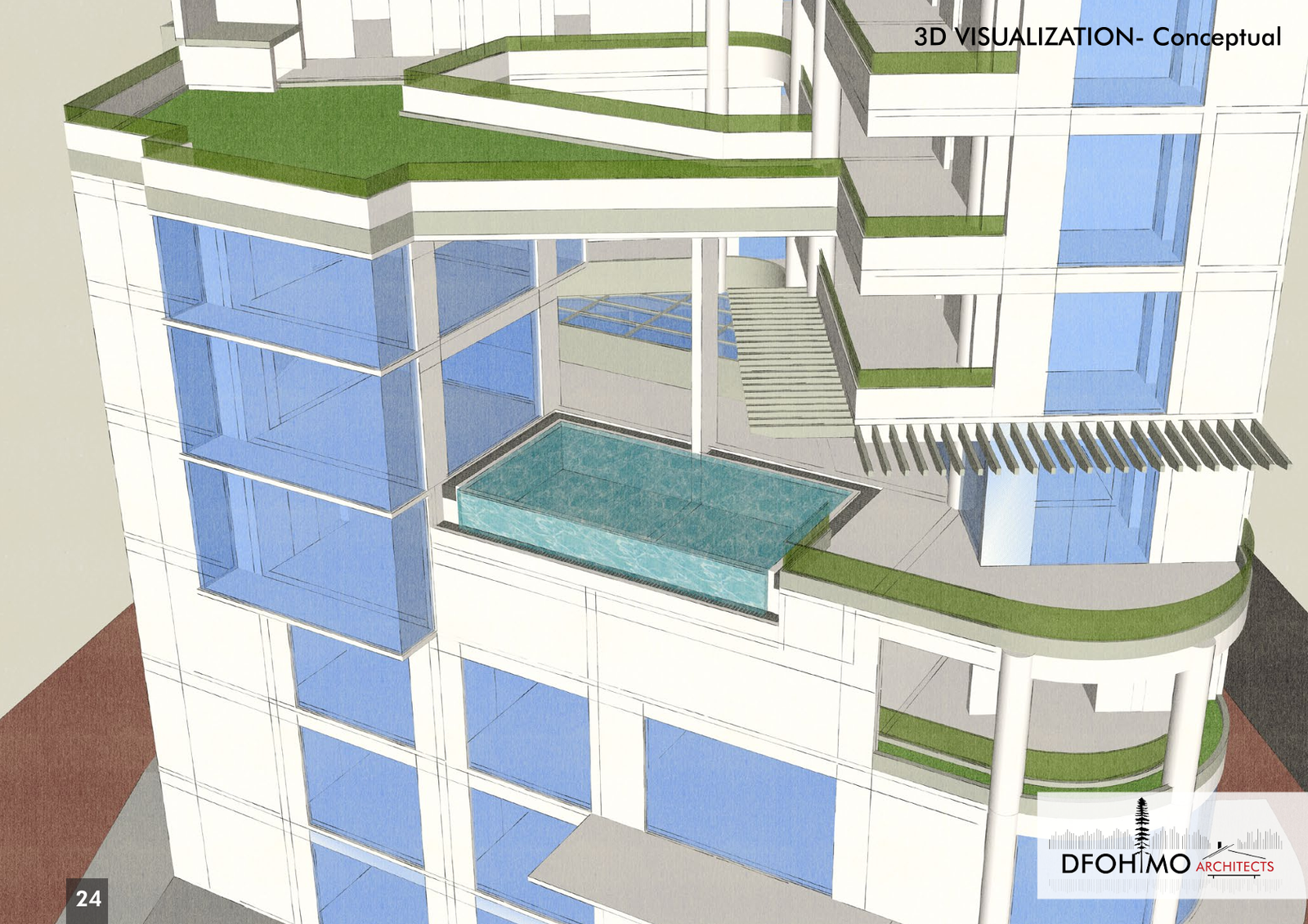 Detailed 3D visualization of the Commercial Mall & Hotel exterior