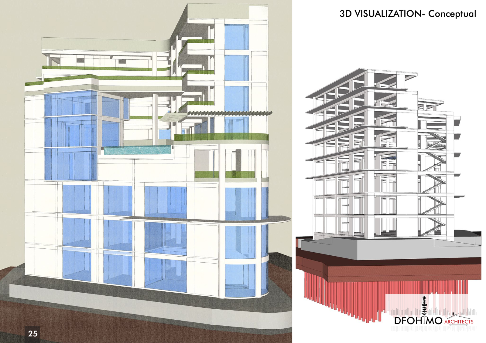 Multiple perspective views of the Commercial Mall & Hotel design